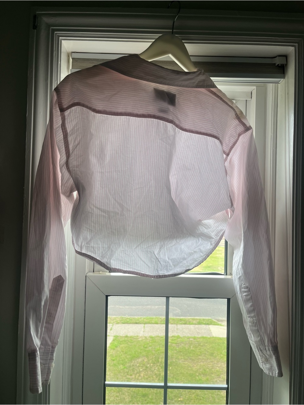 Aritzia Pink and White Striped Button-Down Crop Shirt - Picture 4 of 6